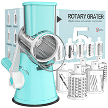 Load image into Gallery viewer, Rotary Cheese Grater Hand Crank Cheese Shredder for Fresh Cheese, Vegetable, Nuts,Non-slip Suction Base, Free Cleaning Brush Three Blades, Black