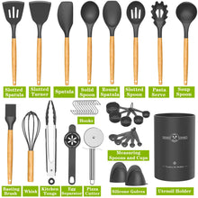 Load image into Gallery viewer, Umite Chef 36pcs Silicone Kitchen Cooking Utensils with Holder, Heat Resistant Cooking Utensils Sets Wooden Handle, Nonstick Kitchen Gadgets Tools Include Spatula Spoons Turner Pizza Cutter(Grey)