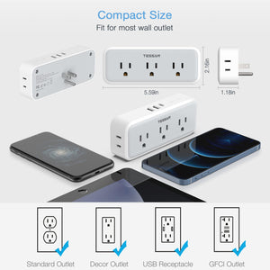 Multi Plug Outlet Extender, TESSAN Surge Protector Wall Plug Splitter with 5 Electrical Outlet Expander, Multiple Plug Adapter for Travel Home Office