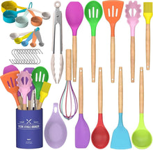 Load image into Gallery viewer, Umite Chef Kitchen Cooking Utensils Set, 33 pcs Non-Stick Silicone Cooking Kitchen Utensils Spatula Set with Holder, Wooden Handle Silicone Kitchen Gadgets Utensil Set (Khaki)