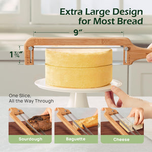 Adjustable Bread Slicer for Homemade Bread – Sourdough Bread Knife with Thickness Guide & Serrated Stainless Blade, Manual Bow Cutter for Bagels and Baguettes, Gift for Baker, Ambidextrous Use