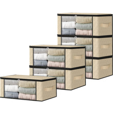 Load image into Gallery viewer, HomeHacks Storage 3-Pack Clothes Organizer Storage Bags Foldable Storage Box with Large Clear Window Sturdy Handles for Closet, Dorm, Pillows, Bedding, Clothes, Blankets, 35L, Gray
