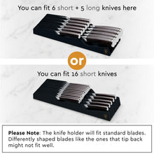 Load image into Gallery viewer, Bambüsi In-Drawer Knife Block - Bamboo Knife Drawer Organizer for Kitchen - Fits 5 Long + 6 Short Knives - Store Knives with Blades Pointing Down - Wooden Steak knife Holder without Knives