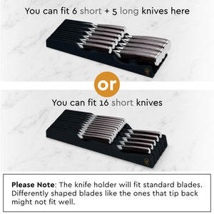 Bambüsi In-Drawer Knife Block - Bamboo Knife Drawer Organizer for Kitchen - Fits 5 Long + 6 Short Knives - Store Knives with Blades Pointing Down - Wooden Steak knife Holder without Knives