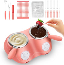 Load image into Gallery viewer, Chocolate Melting Pot, Electric Chocolate Fondue, Mini Fondue Candy Maker with Double Melting Pot for Milk Chocolate, Cheese, Butter, Candy
