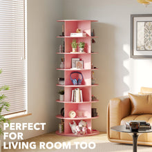 Load image into Gallery viewer, SpaceAid 7 Tier Rotating Shoe Rack Tower, Spinning Shoe Display Lazy Susan, Revolving 360 Shoe Rack Storage Round Carousel, Vertical Handbag Rotate Shoes Closet Organization (7-Tier White)