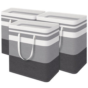 HomeHacks 3-Pack Large Laundry Basket, Waterproof, Freestanding Laundry Hamper, Collapsible Tall Clothes Hamper with Extended Handles for Clothes Toys in the Dorm and Family-(Gradient Grey, 88L)