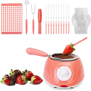 8.45oz Melting Fondue Set,MINI Electric Chocolate Melting Pot,Chocolate Fondue Fountain,Warmer Machine for Milk Chocolate,Cheese,Butter,Candy (Pink)