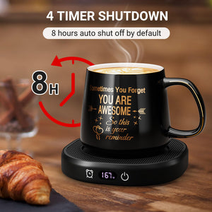 Coffee Mug Warmer & You are Awesome Mug Set, Electric Cup Warmer for Desk Office Home, Beverage Warmer with 3 Temperature Setting, 8-Hours Auto Shut Off, Best Birthday Present Ideas for Women