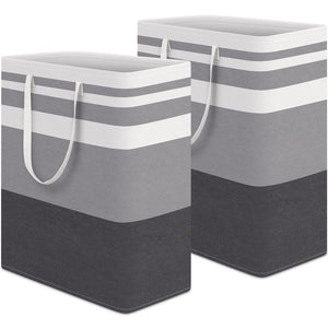 HomeHacks 2 Pack Large Laundry Baskets, Waterproof, Freestanding Laundry Hampers, Collapsible Clothes Hamper with Reinforced Handles in Laundry Room, College Dorm, Bathroom, Bedroom (Grey, 75Lx2)