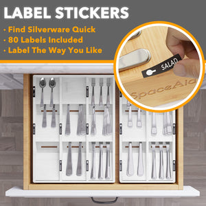 SpaceAid Bamboo Silverware Drawer Organizer with Labels, Kitchen Utensil Tray Holder Organizer for Flatware, Cutlery, Spoon and Knives Drawer Storage Organization (Natural, 6 Slots)