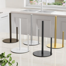 Load image into Gallery viewer, Paper Towel Holder Black, Premium Stainless Steel Kitchen Roll Dispenser, Countertop Roll Organizer with Weighted Base