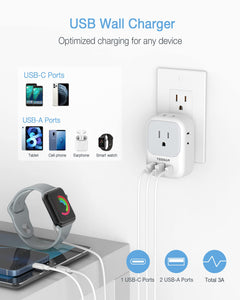 USB Charger Block, TESSAN Wall Plug Adapter with Electrical 4 Box Splitter 3 USB Wall Charger Ports, Multi Plug Outlet Extender Charging for Cruise, Travel, Office, Dorm Essentials