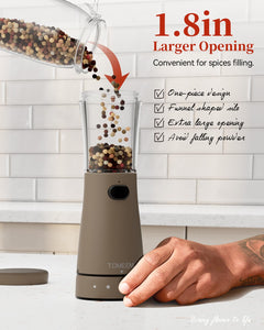 Electric Salt and Pepper Grinder, Stainless Steel Rechargeable Salt and Pepper Grinder Set with 4.5 oz Large Capacity, 1.8" Wide Mouth, Adjustable Coarseness, Ideal for Kitchen