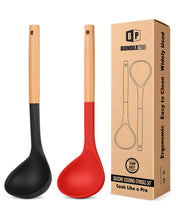 Load image into Gallery viewer, Pack of 2 Soup Ladle, Silicone Ladle Spoon with Wooden Handle, Large Non Stick High Heat Resistant Kitchen Utensils for Cooking, Stirring, Serving Soups(GRAY-BLUE)