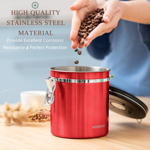 Mixpresso Green Coffee Canister, 16oz Airtight Stainless Steel Kitchen Food Storage Container with Clear Lid and Spoon. for Grounds Coffee, Beans, Tea, Flour, Cereal, Vacuum Sealed Sugar Container