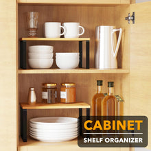 Load image into Gallery viewer, SpaceAid Cabinet Shelf Organizers 2 Pack, Kitchen Counter Rack Shelves Riser, Stackable Expandable Spice Rack, Pantry Cupboard Storage Organization (Black and Natural, Short)