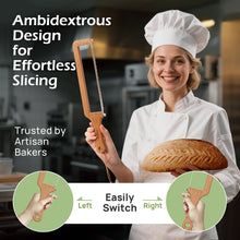 Load image into Gallery viewer, Adjustable Bread Slicer for Homemade Bread – Sourdough Bread Knife with Thickness Guide &amp; Serrated Stainless Blade, Manual Bow Cutter for Bagels and Baguettes, Gift for Baker, Ambidextrous Use