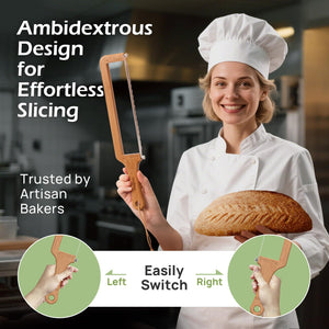 Adjustable Bread Slicer for Homemade Bread – Sourdough Bread Knife with Thickness Guide & Serrated Stainless Blade, Manual Bow Cutter for Bagels and Baguettes, Gift for Baker, Ambidextrous Use
