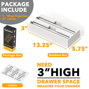 SpaceAid WrapNeat 2 in 1 Wrap Organizer with Cutter and Labels, Plastic Wrap, Aluminum Foil and Wax Bamboo Dispenser for Kitchen Storage Organization Holder for 12" Roll (Natural)