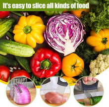 Load image into Gallery viewer, 2024 New Stainless Steel Onion Slice Holder, Multifunctional Onion Slicer Chopper Vegetable Cutter, Premium Avocados Lemon Potato Tomato Carrots and Other Vegetable Fixing Slicer (1)