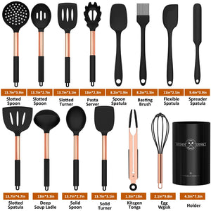 Silicone Cooking Utensil Set, Umite Chef 15pcs Silicone Cooking Kitchen Utensils Set, Non-stick - Best Kitchen Cookware with Stainless Steel Handle - Black