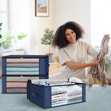 Load image into Gallery viewer, HomeHacks Storage 3-Pack Clothes Organizer Storage Bags Foldable Storage Box with Large Clear Window Sturdy Handles for Closet, Dorm, Pillows, Bedding, Clothes, Blankets, 35L, Gray