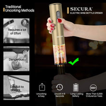 Load image into Gallery viewer, Secura Electric Wine Opener, Automatic Bottle Corkscrew Opener with Foil Cutter, Rechargeable (Champagne Gold)