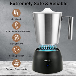 Secura Detachable Milk Frother, 17oz Electric Milk Steamer Stainless Steel, Automatic Hot/Cold Foam and Hot Chocolate Maker with Dishwasher Safe, 120V