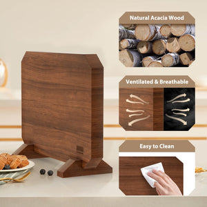 Magnetic Knife Block, Thickened Acacia Wood Kitchen Knife Holder Stand with Strong Magnets, Multifunctional Double Side Knife Storage Organizer for Kitchen Counter