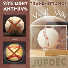 Load image into Gallery viewer, JupDec Baseball &amp; Hat Display Case with Wood Stand, Clear Acrylic Game Ball Holder Showcase, UV Protection Souvenirs and Collectibles Box, Ideal Gift for Autograph Single MLB Ball