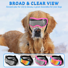 Load image into Gallery viewer, Dog Sunglasses Dog Goggles Pet Glasses Pet Eyewear with Adjustable Strap, Glasses for Medium Large Dog Swimming Skating Glasses UV Proof Windproof Dustproof (Black Frame + Gray Lens)