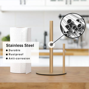 Paper Towel Holder Black, Premium Stainless Steel Kitchen Roll Dispenser, Countertop Roll Organizer with Weighted Base