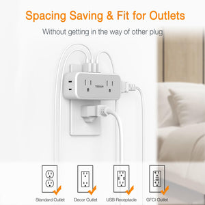 Surge Protector Outlet Extender, TESSAN Multi Plug Splitter with 4 Electrical Outlets 3 USB Ports(1 USB C), Multiple Plug Mini Wall Expander for Home Bathroom Office Dorm Room Essentials