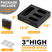 Load image into Gallery viewer, SpaceAid Bag Storage Organizer for Kitchen Drawer, Bamboo Organizer, Compatible with Gallon, Quart, Sandwich and Snack Variety Size Bag (1 Box 4 Slots)