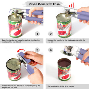 Beneno Can Opener Manual with Magnet, Hand Held Heavy Duty Can Opener with Durable Sharp Blade Smooth Edge, Big Effort-Saving Knob, Soft Grip Rubber Handle, Multifunctional Bottle Opener, Green
