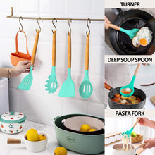 Load image into Gallery viewer, Umite Chef Kitchen Cooking Utensils Set, 33 pcs Non-Stick Silicone Cooking Kitchen Utensils Spatula Set with Holder, Wooden Handle Silicone Kitchen Gadgets Utensil Set (Khaki)