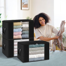 Load image into Gallery viewer, HomeHacks Storage 6-Pack Clothes Organizer Storage Bags Foldable Storage Box with Large Clear Window Sturdy Handles for Closet, Dorm, Pillows, Bedding, Clothes, Stuffed Toys, Blankets, 100L, Black