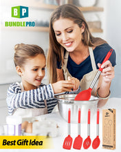Load image into Gallery viewer, Pack of 4 Silicone Cooking Utensils Set, Non Stick Large Solid Spatulas, Heat Resistant Black Slotted Spoons, Ideal BPA Free Kitchen Turners for Frying, Mixing,Serving,Draining,Turning,Stirring