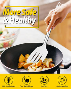 Pack of 4 Silicone Cooking Utensils Set, Non Stick Large Solid Spatulas, Heat Resistant Black Slotted Spoons, Ideal BPA Free Kitchen Turners for Frying, Mixing,Serving,Draining,Turning,Stirring