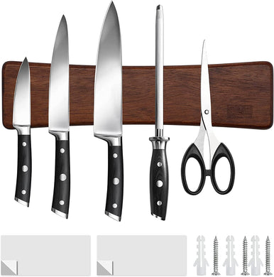 Magnetic Knife Strips, Magnetic Knife Holder for Wall 16 Inch, Acacia Wood Knife Magnetic Strip Use as Knife Bar, Knife Holder for Kitchen Utensil Organizer