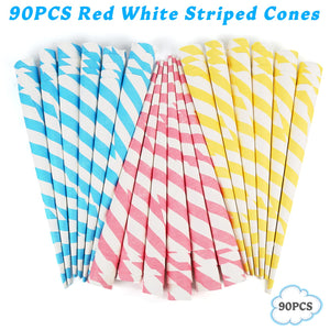 Outamateur 90PCS Multicolor Cotton Candy Paper Cones for Cotton Candy Making in Parties & Festivals