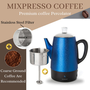 Mixpresso Small Percolator Coffee Pot Electric 4 Cup, Stainless Steel Coffee Maker, Coffee Percolator Electric With Keep Warm Function, 4 Cups Stainless Steel Perculator With Basket