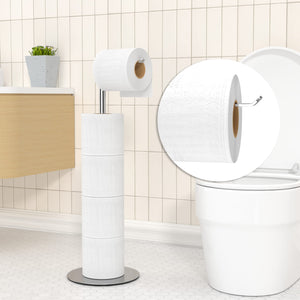 Toilet Paper Holder Stand and Dispenser for 4 Spare Rolls, Stainless Steel Free-Standing Toilet Tissue Paper Roll Storage Shelf