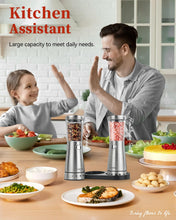 Load image into Gallery viewer, Electric Salt and Pepper Grinder Set with Storage Base, Stainless Steel Rechargeable Salt and Pepper Grinder Set with 4.5 oz Large Capacity, 1.8&quot; Wide Mouth, Adjustable Coarseness, Ideal for Kitchen