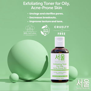 SeoulCeuticals Korean Toner for Oily Acne Prone Skin – Korean Skin Care Tea Tree Toner for Face – Facial Toner Centella Asiatica, Salicylic Acid. 4 FL OZ