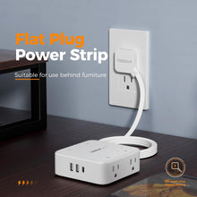 Load image into Gallery viewer, Surge Protector Flat Extension Cord Flat Plug Power Strip, 8 AC Outlets, 3 USB Charger(1 USB C Port) 3-Sided Outlet Extender, 5 Ft, 900 Joules Protection, Office Supplies, Dorm Room Essentials, Grey