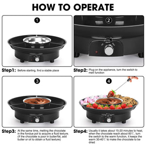 10oz MINI Electric Chocolate Melting Pot, Melting Fondue Set with 6PCS Forks, Cute Chocolate Fondue Fountain, Warmer Machine for Milk Chocolate, Cheese, Butter, Candy (Black)
