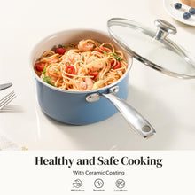 Load image into Gallery viewer, Redchef Nonstick Ceramic Sauce Pan With Lid, 2.5QT Small Cooking Pot with Stay-Cool Handle, Kitchen Non Toxic Soup Pot, PTFE &amp; PFOA Free, Oven &amp; Dishwasher Safe, Compatible with All Stovetops-Blue