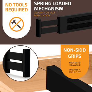 Large Kitchen Drawer Organizer - Expandable Bamboo Drawer Dividers (17" - 21.5") - Adjustable Separators for Kitchen, Clothes, Dresser, Bedroom, Bathroom, and Desk Drawers - 6 Pack
